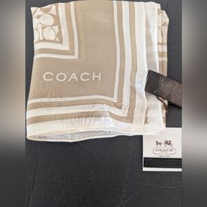 COACH Beige and White Logo Border Scarf